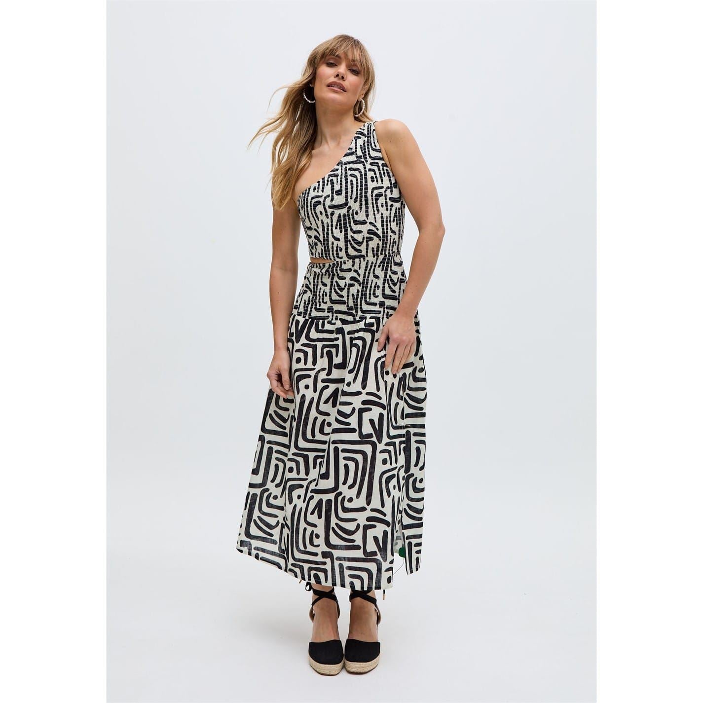 Raffya Jersey One Shoulder Warhol Print Midi Dress In Black