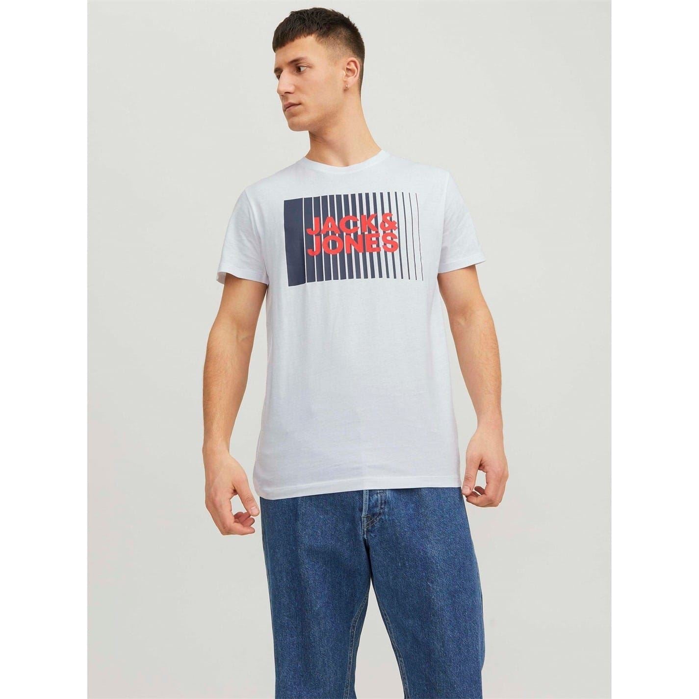 Jack and Jones Logo Print Crew Neck Short Sleeve Jersey T-Shirt