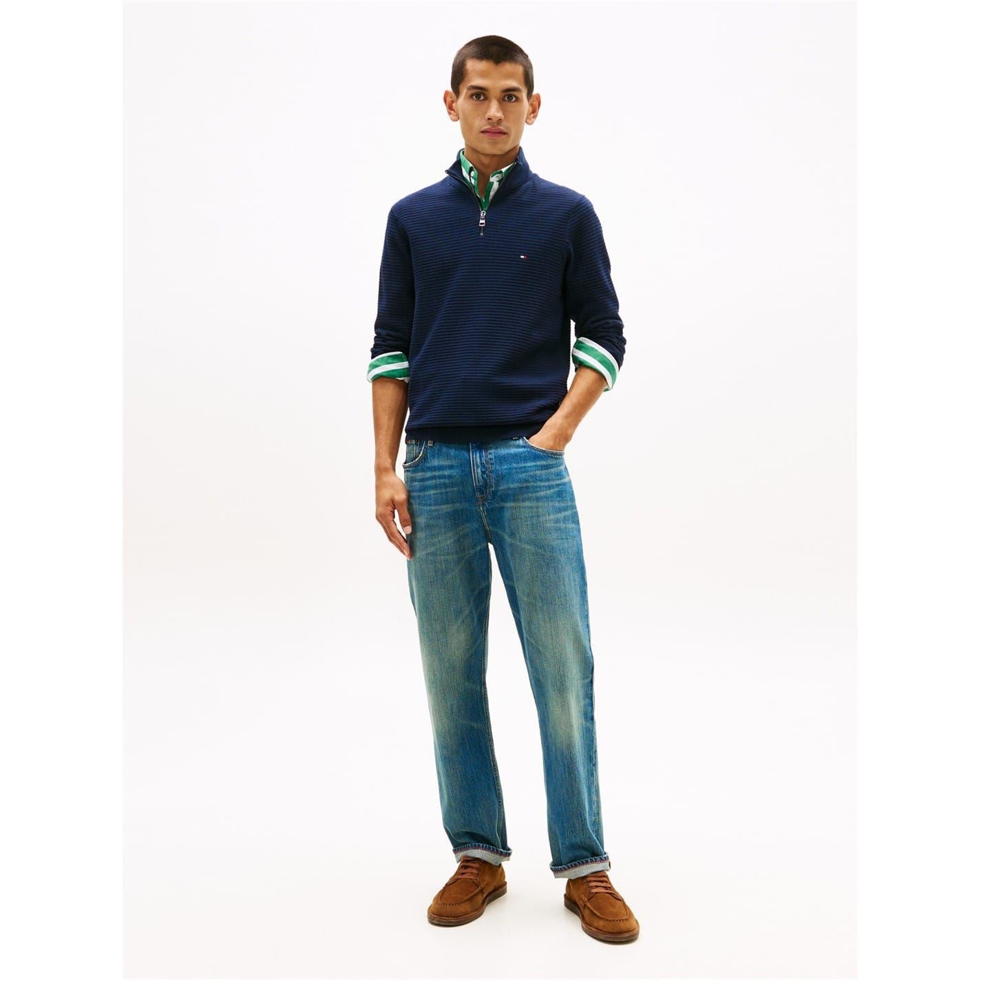 Tommy Hilfiger Zip Neck Funnel High Collar Long Sleeve Sweater