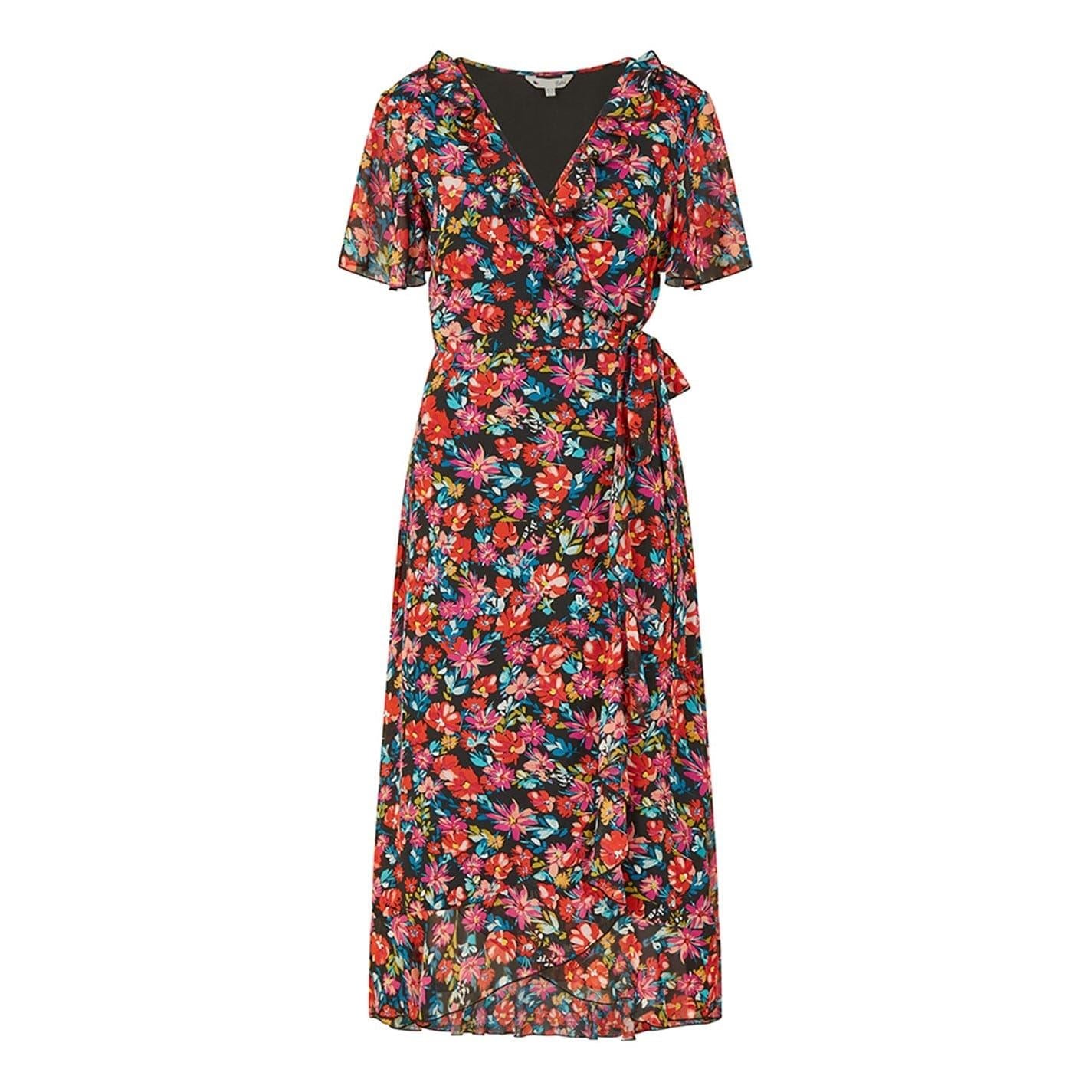 Yumi V-Neck Midi Wrap Dress