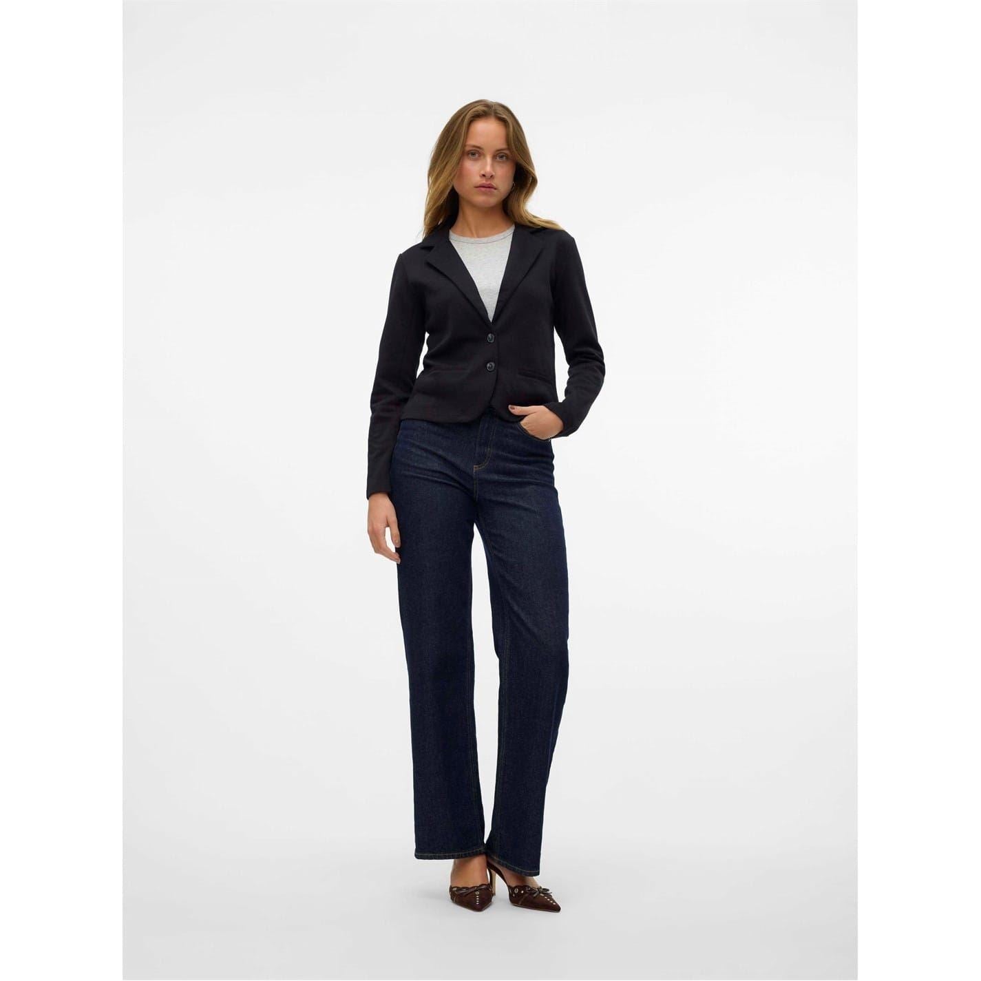 Vero Moda Solid Patterned Lapel Collared Blazer
