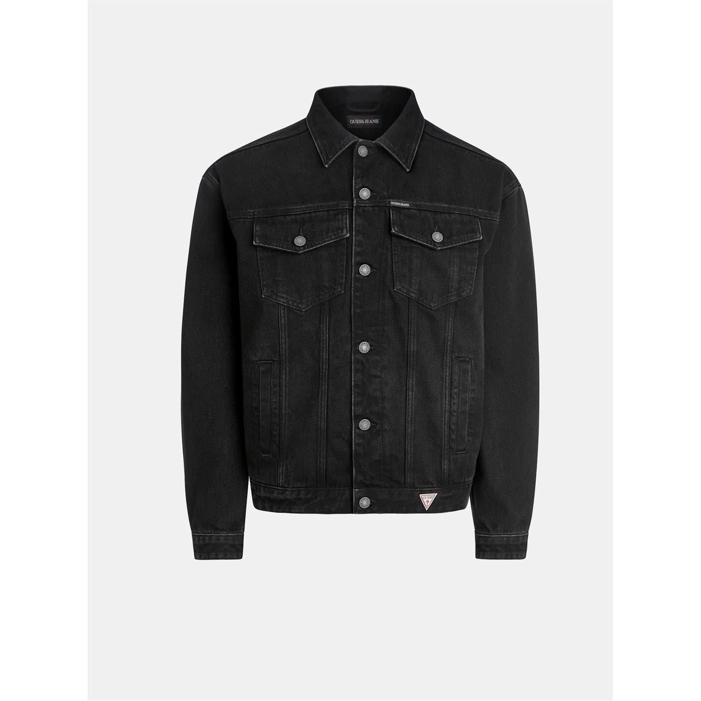 Guess Solid Patterned Trucker Jacket with Chest Pocket