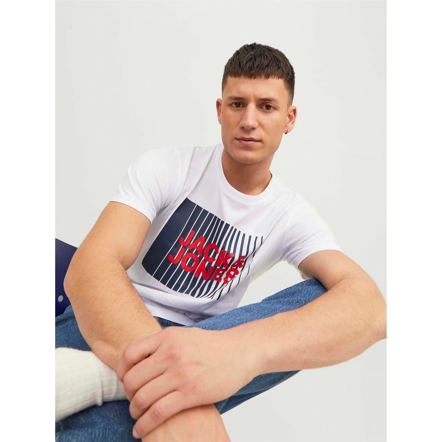 Jack and Jones Logo Print Crew Neck Short Sleeve Jersey T-Shirt