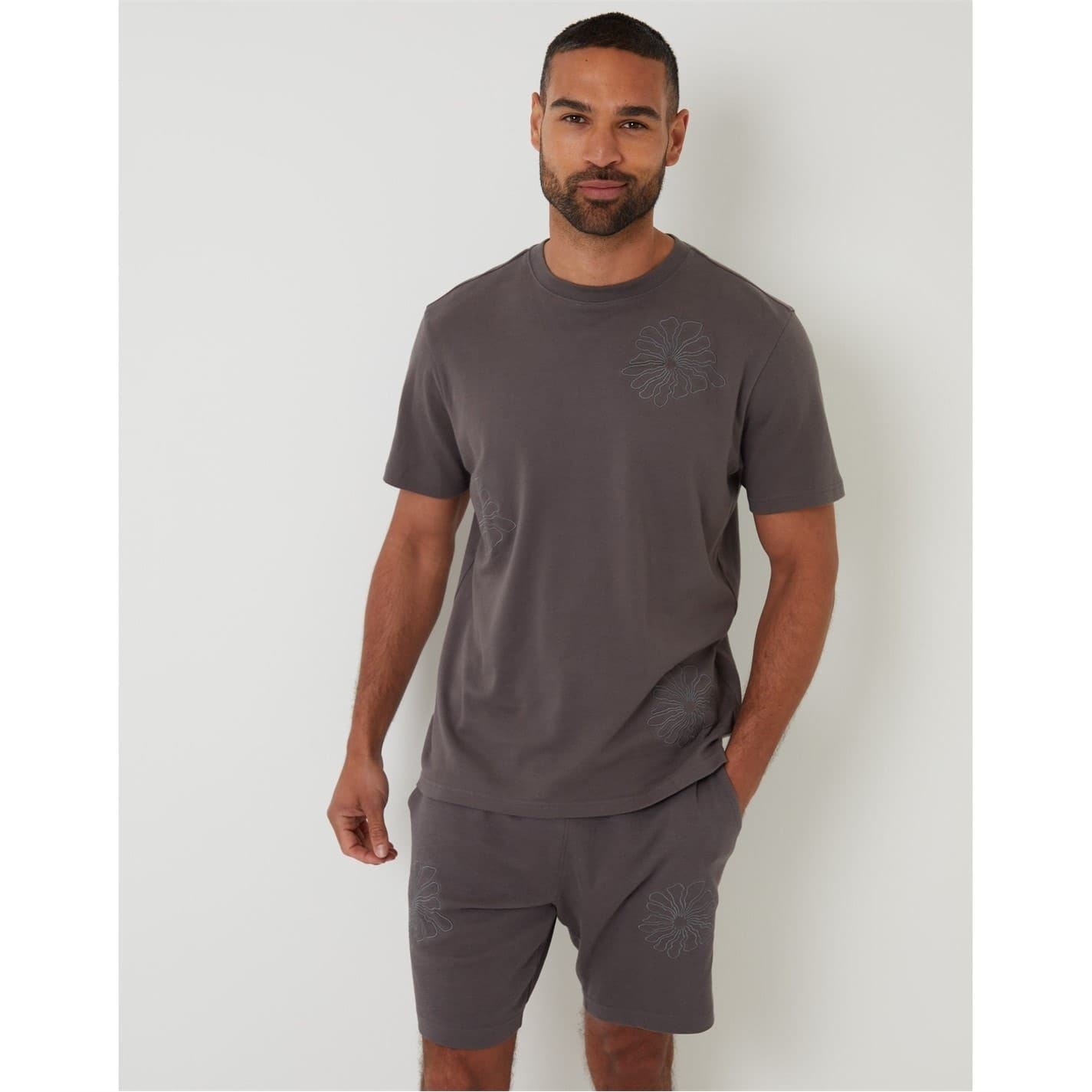 Threadbare Floral Embroidered Regular Fit Short Sleeve T-Shirt