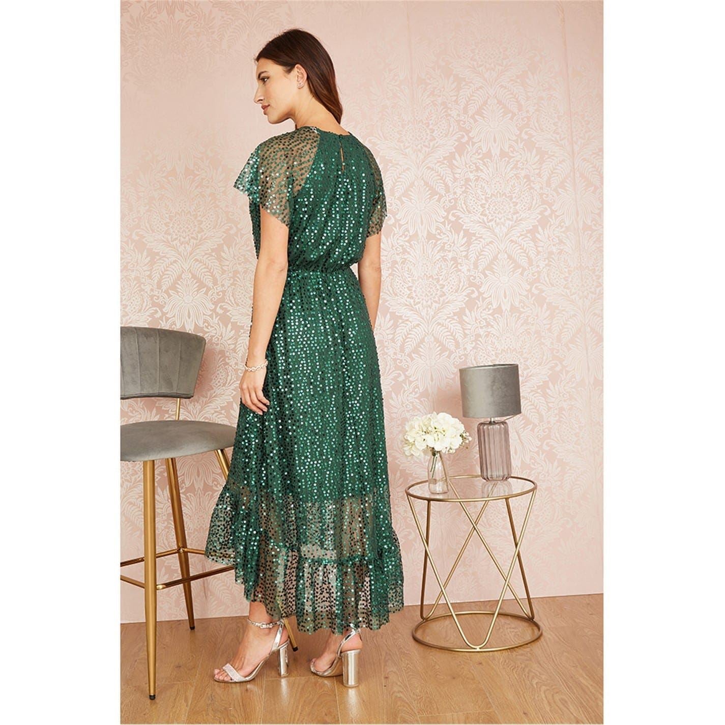 Yumi Sequin Crew Neck Midi A-Line Dress