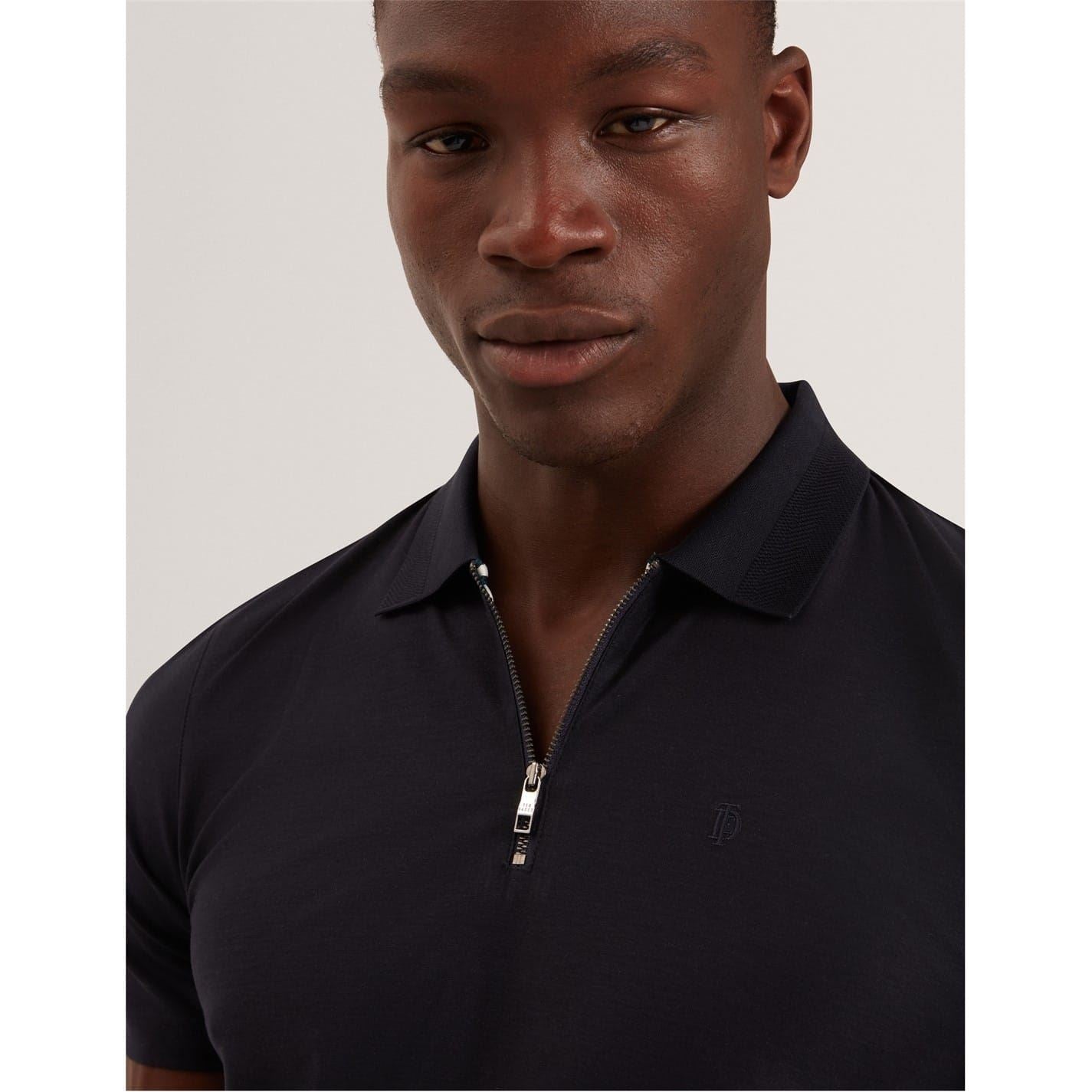 Ted Baker Textured Zip Neck Collared Short Sleeve Polo Shirt