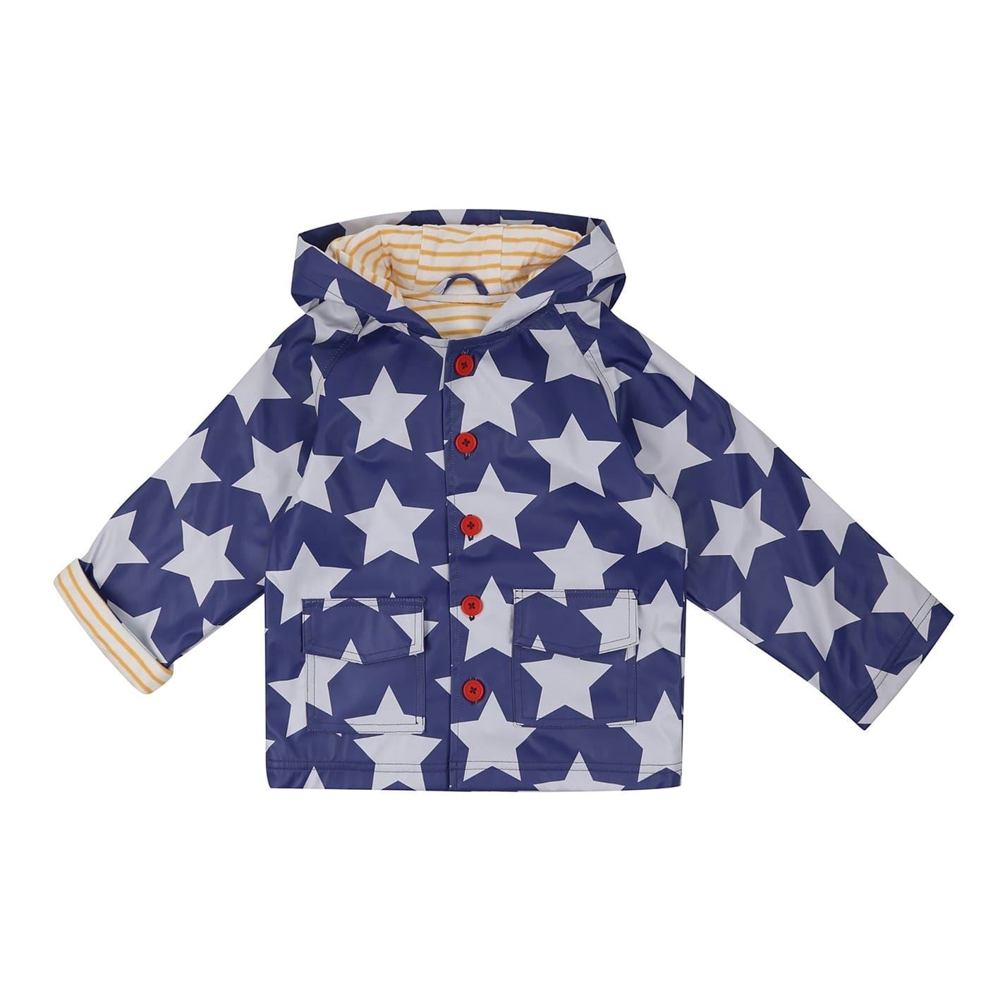 Lilly and Sid Star Patterned Hooded Snap Button Rain Coat