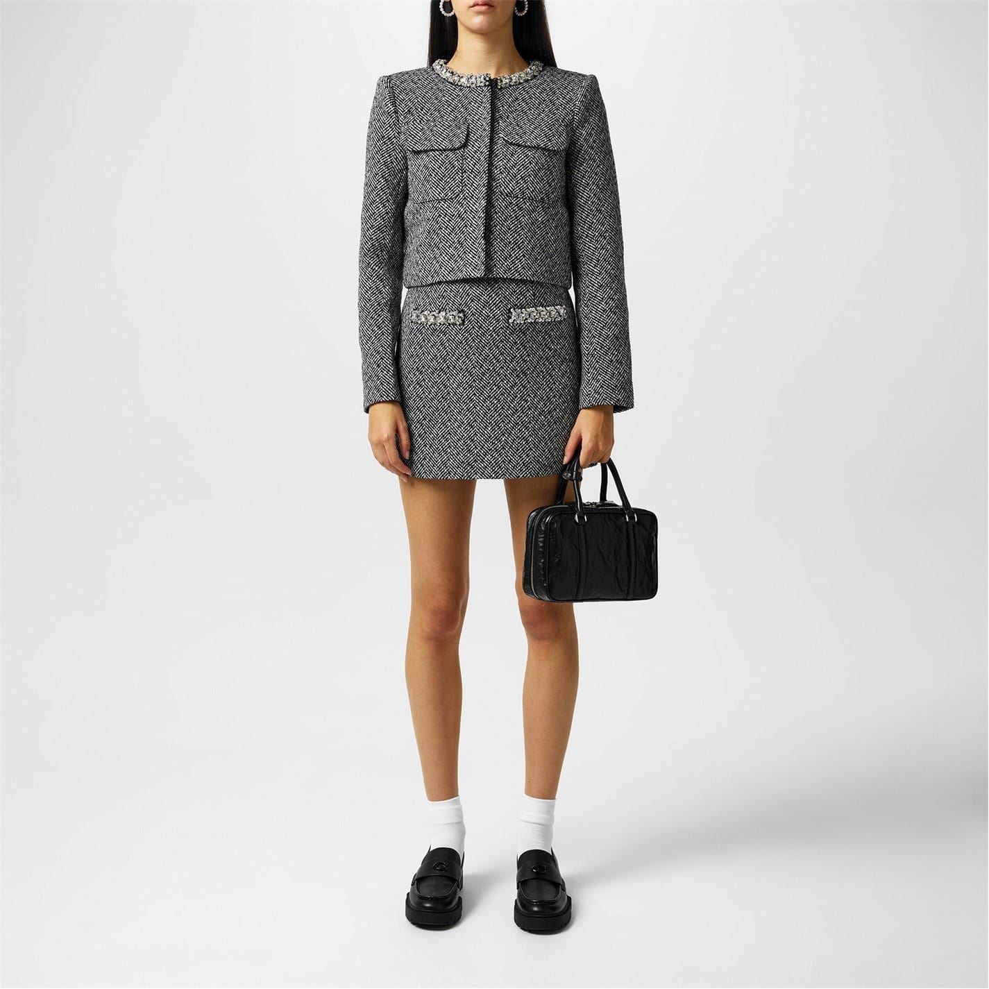 Self Portrait Self Herringbone Mini A-Line Skirt