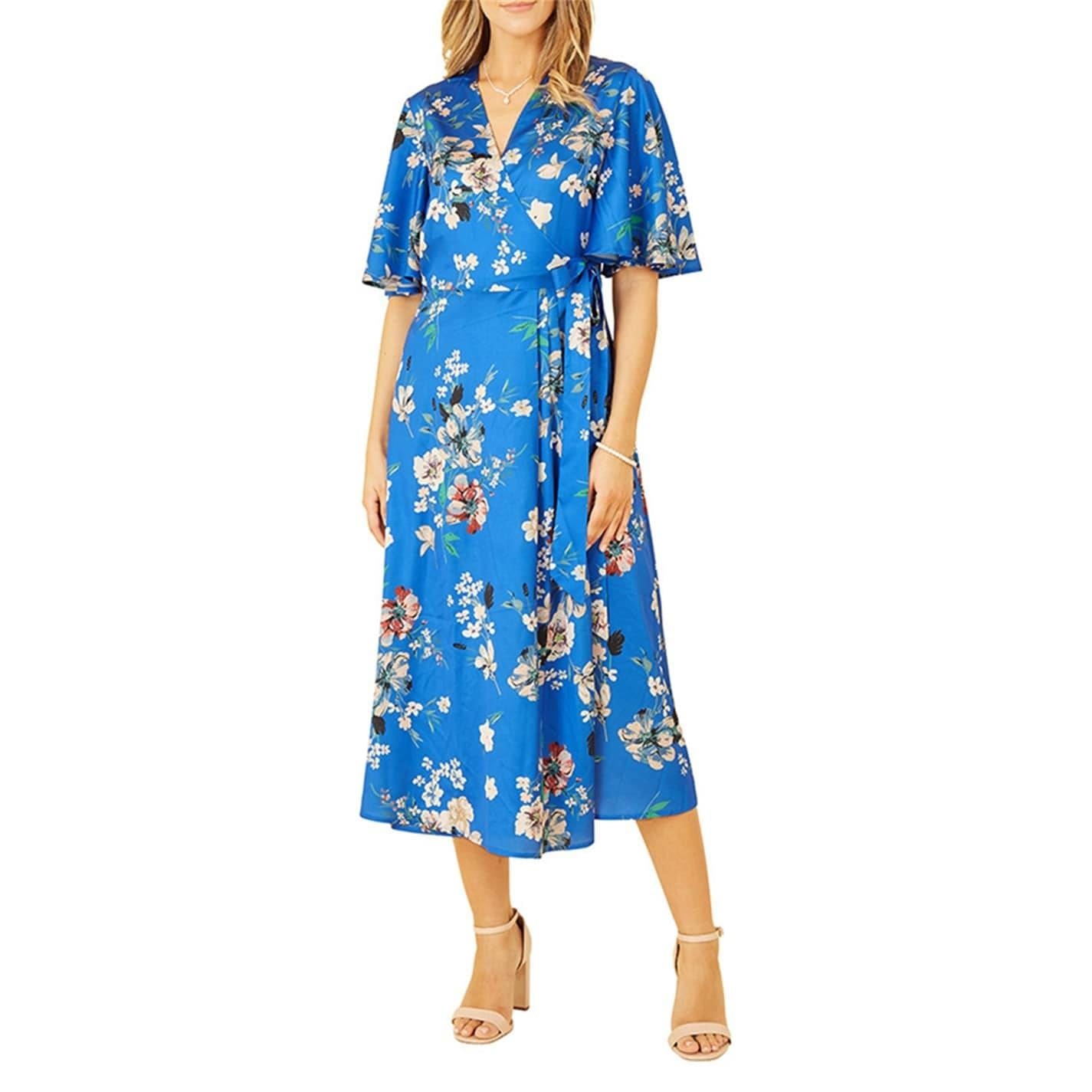 Yumi Floral V-Neck Midi Wrap Dress