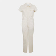 Good American Collared Neck Short Sleeve Solid Patterned Palazzo Jumpsuit