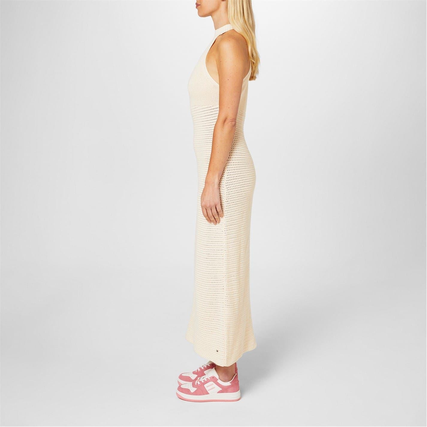 Tommy Hilfiger Crochet Halter Neck Midi Dress