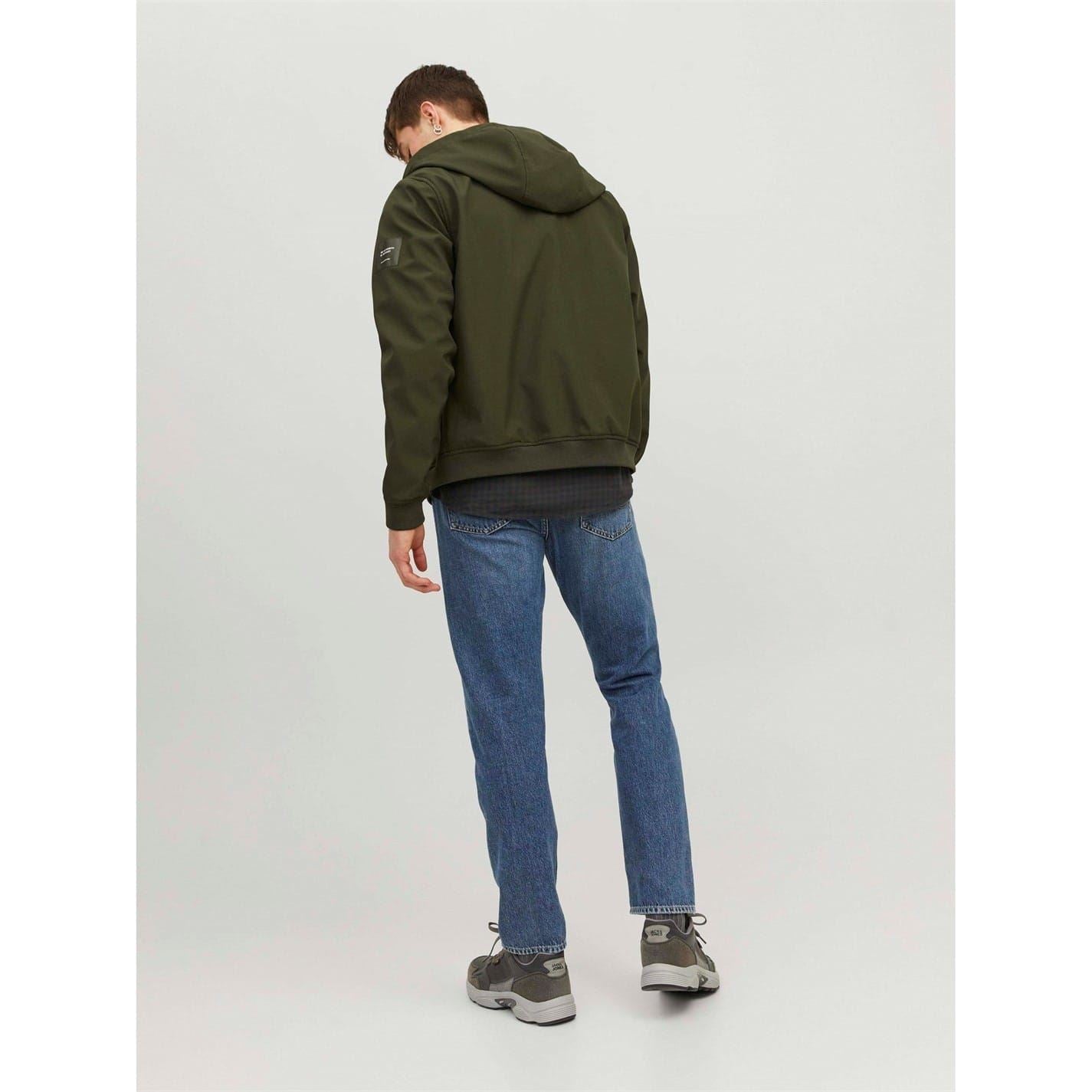 Jack and Jones Softshell Solid Patterned Hooded Drawstring Zipped Pocket Jacket