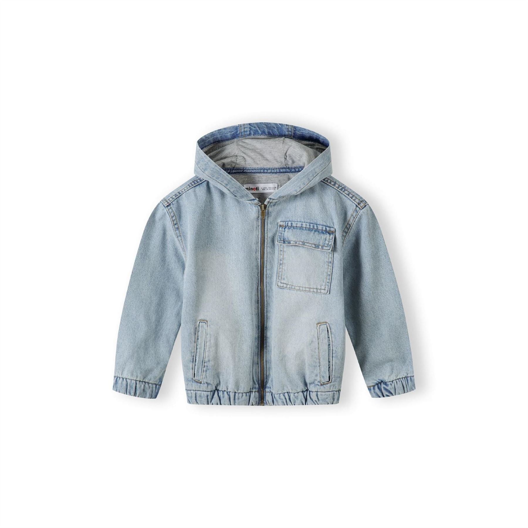 Minoti Boys Denim Jacket With Hood Zip Fastening Light Blue