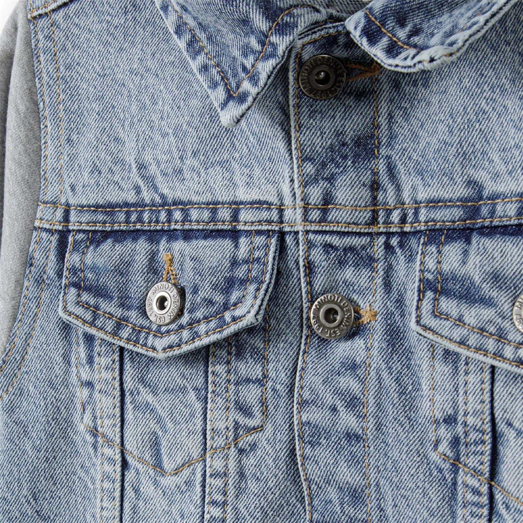Minoti Boys Denim Jacket Fleece Sleeves Detachable Hood Light Blue