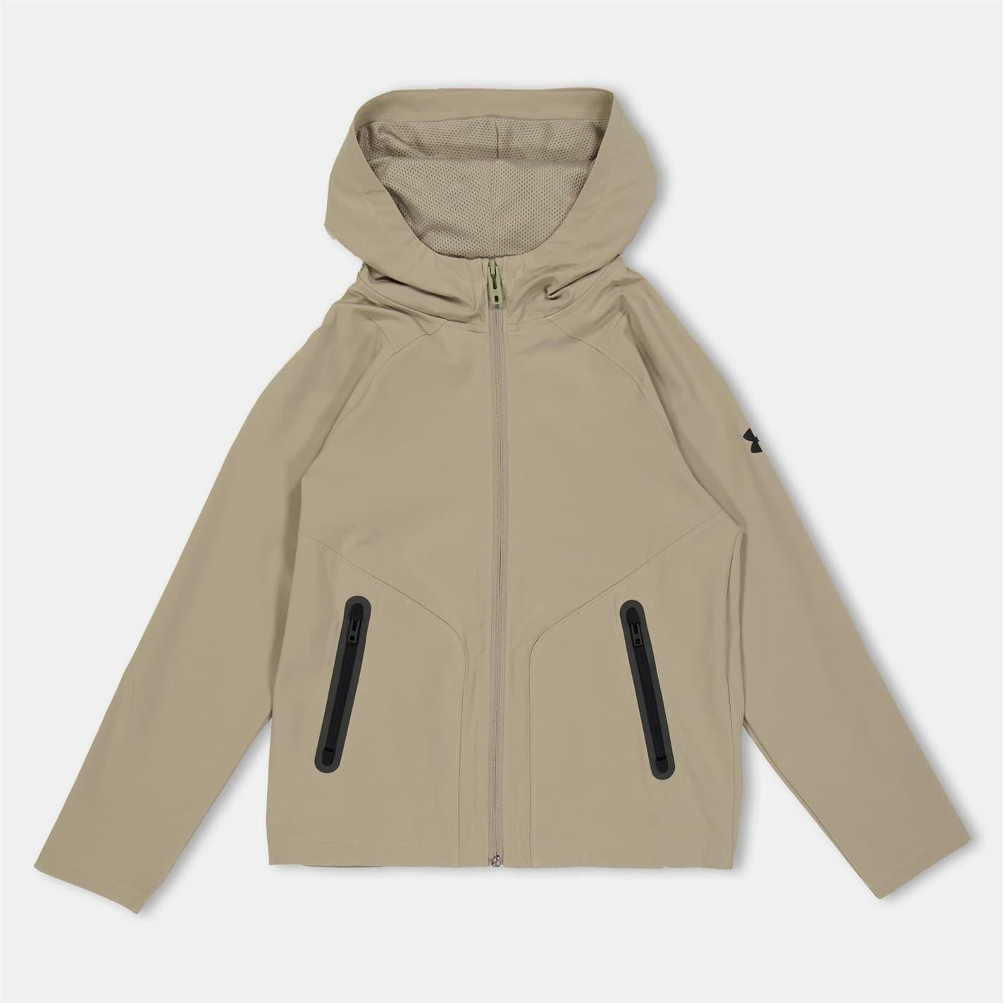 Under Armour Solid Patterned Hooded Zipped Pocket Rain Jacket