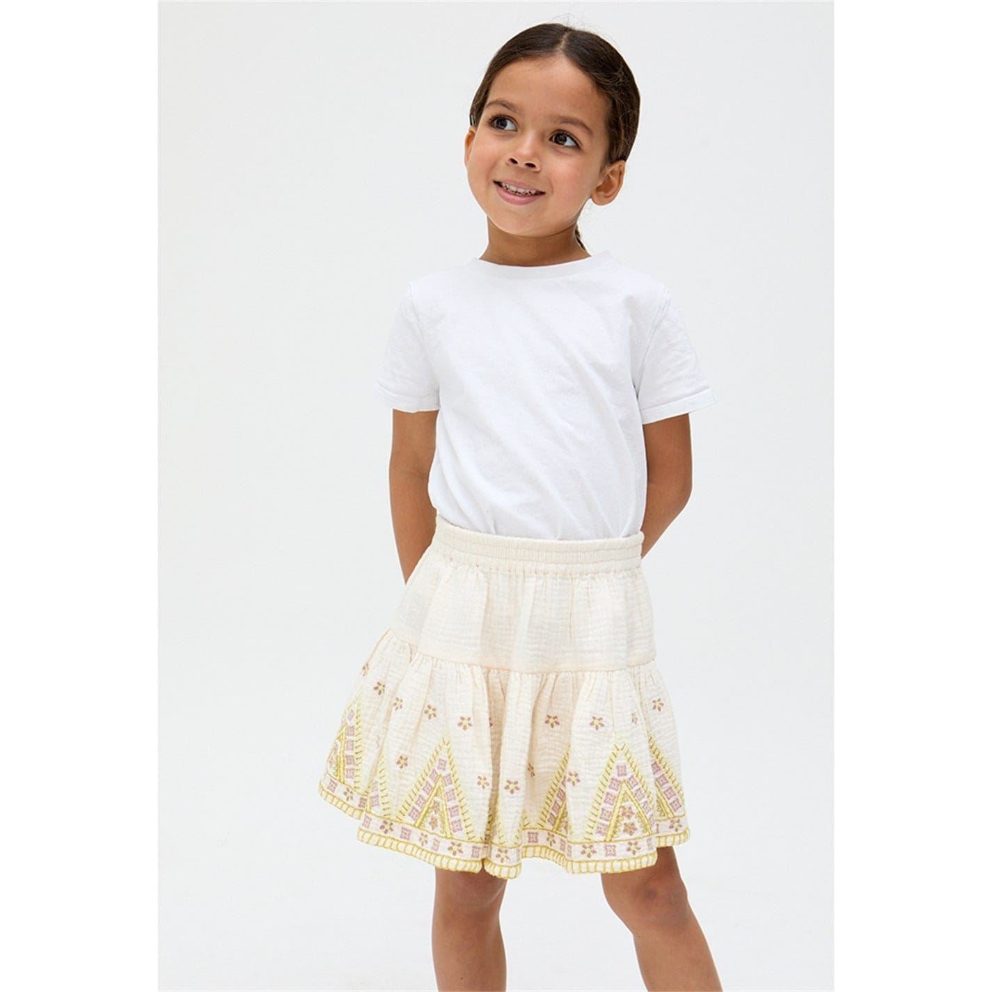 Raffya Kids Staranisse Tiered All Over Embroidered Skirt In Cream