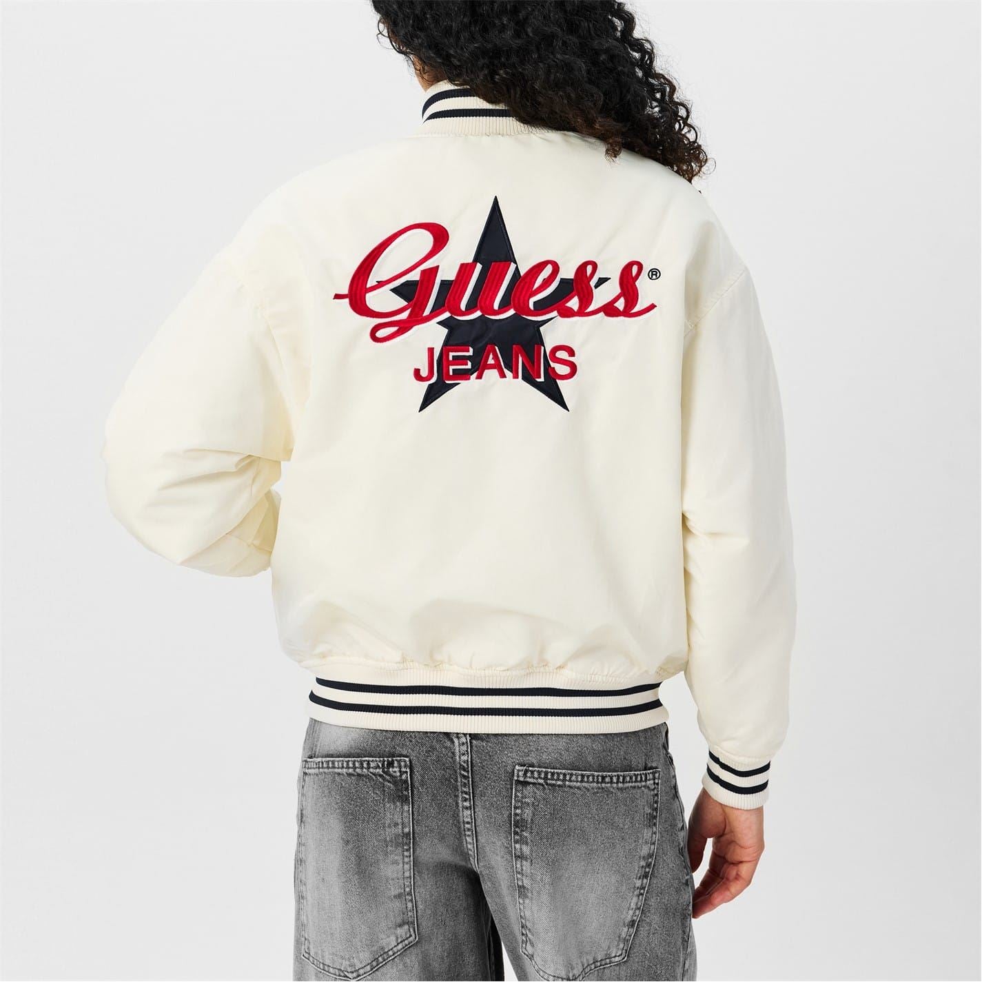 Guess Relaxed Fit Ribbed Cuff Bomber Jacket
