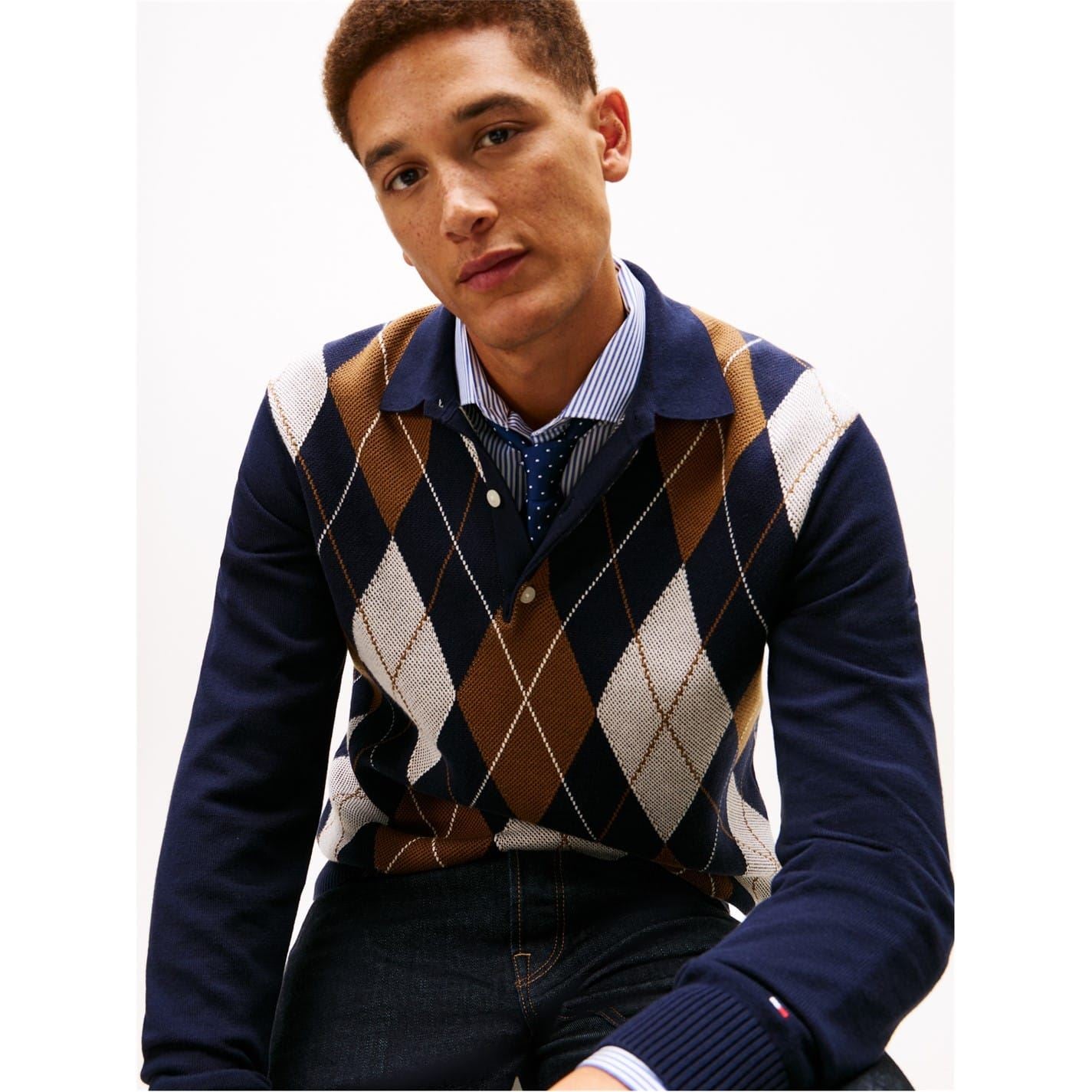 Tommy Hilfiger Argyle Crew Neck Long Sleeve Sweater