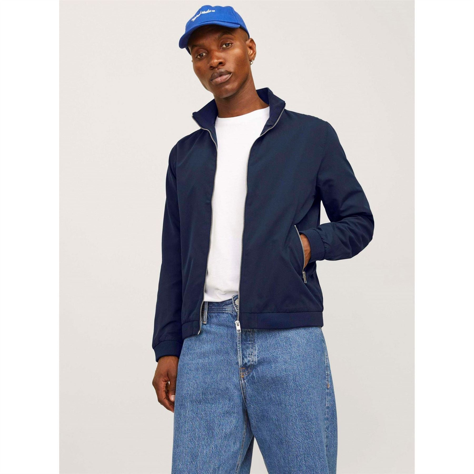 Jack and Jones Rush Solid Patterned Zipped Pocket Ribbed Cuff Harrington Jacket