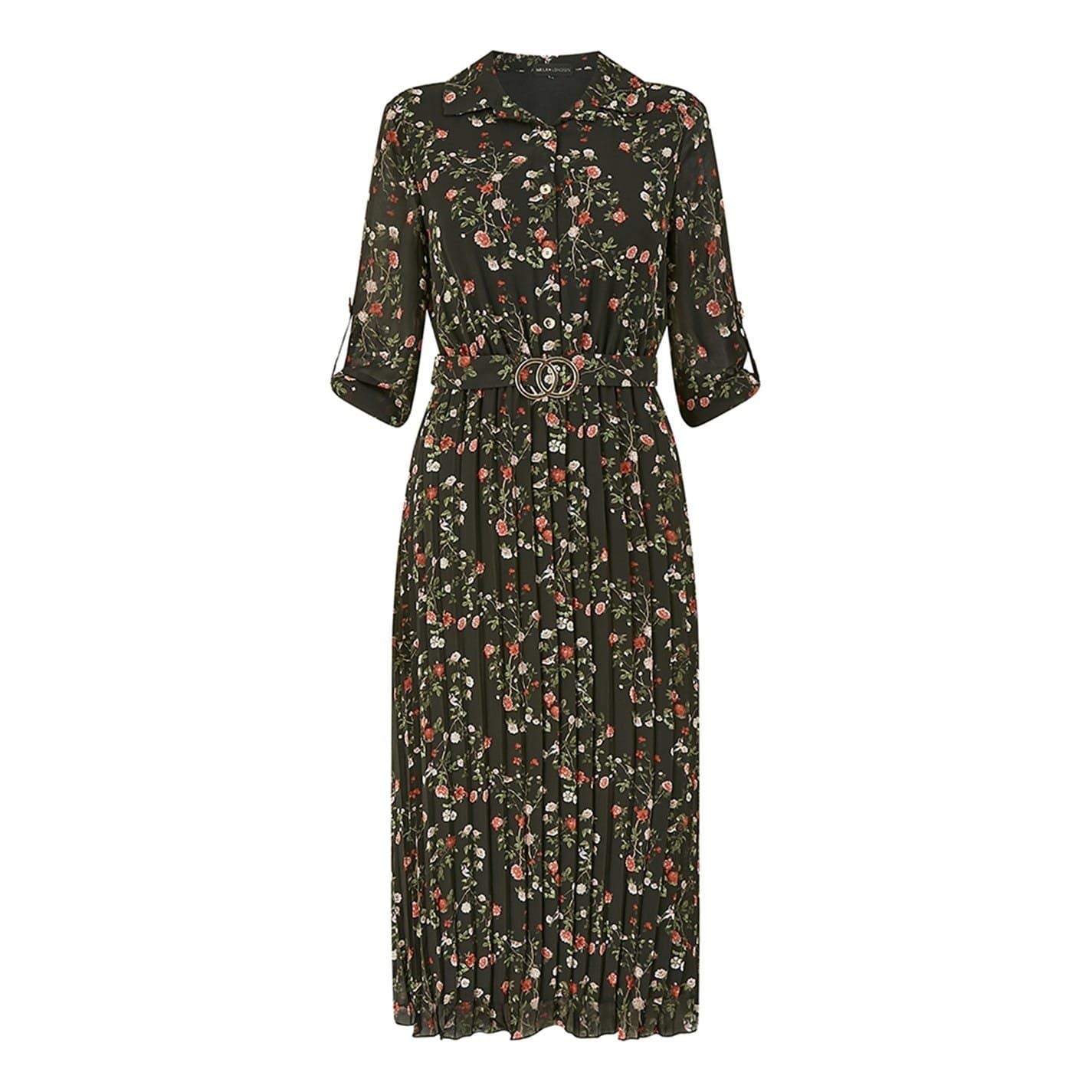 Mela London Ditsy Floral Pleated Midi Dress