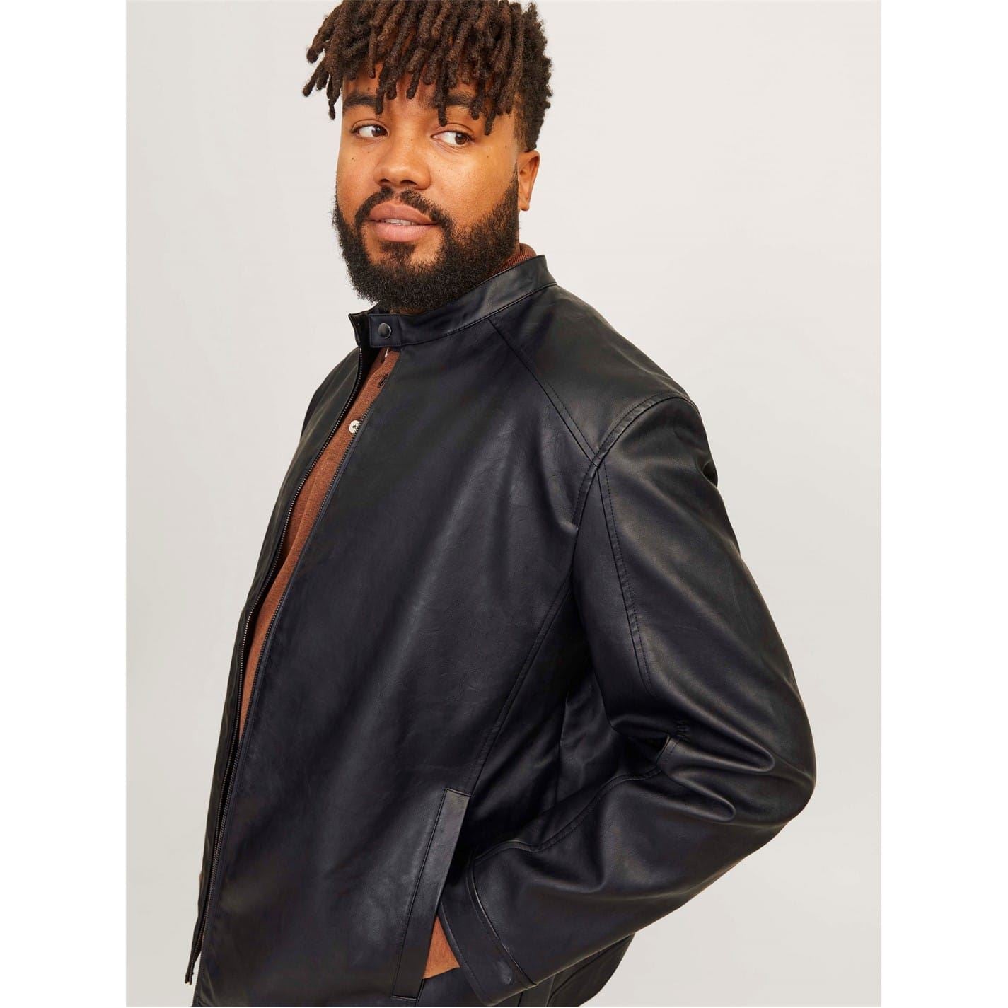 Jack and Jones Mens Pu Jacket Plus Size