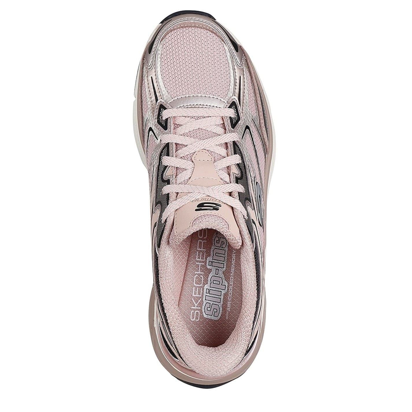 Skechers Metallic Overlay Mesh Lace Up Trainers