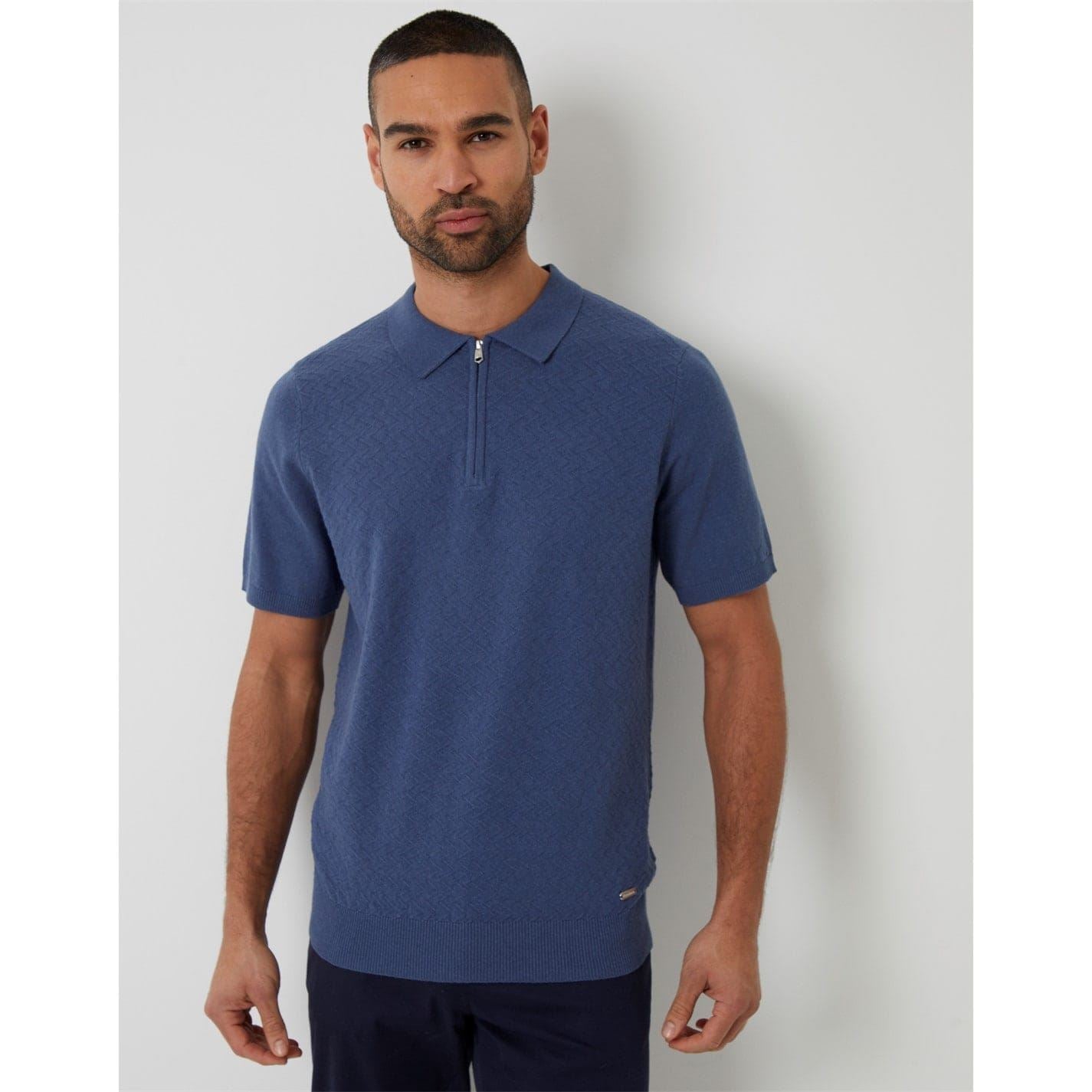 Threadbare Whittley Zip Neck Short Sleeve Polo Shirt