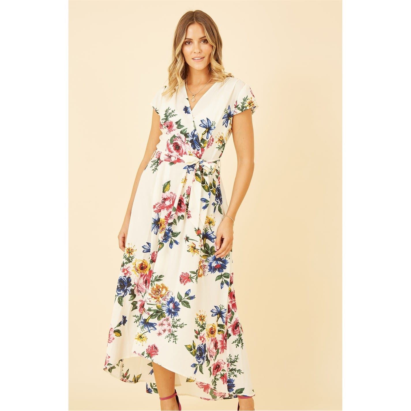 Mela London Floral Wrap Dip Hem Dress
