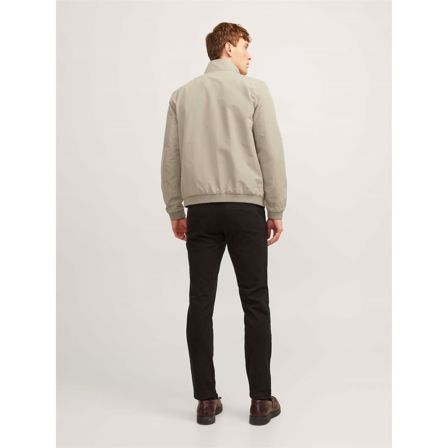 Jack and Jones Rush Solid Patterned Zipped Pocket Ribbed Cuff Harrington Jacket