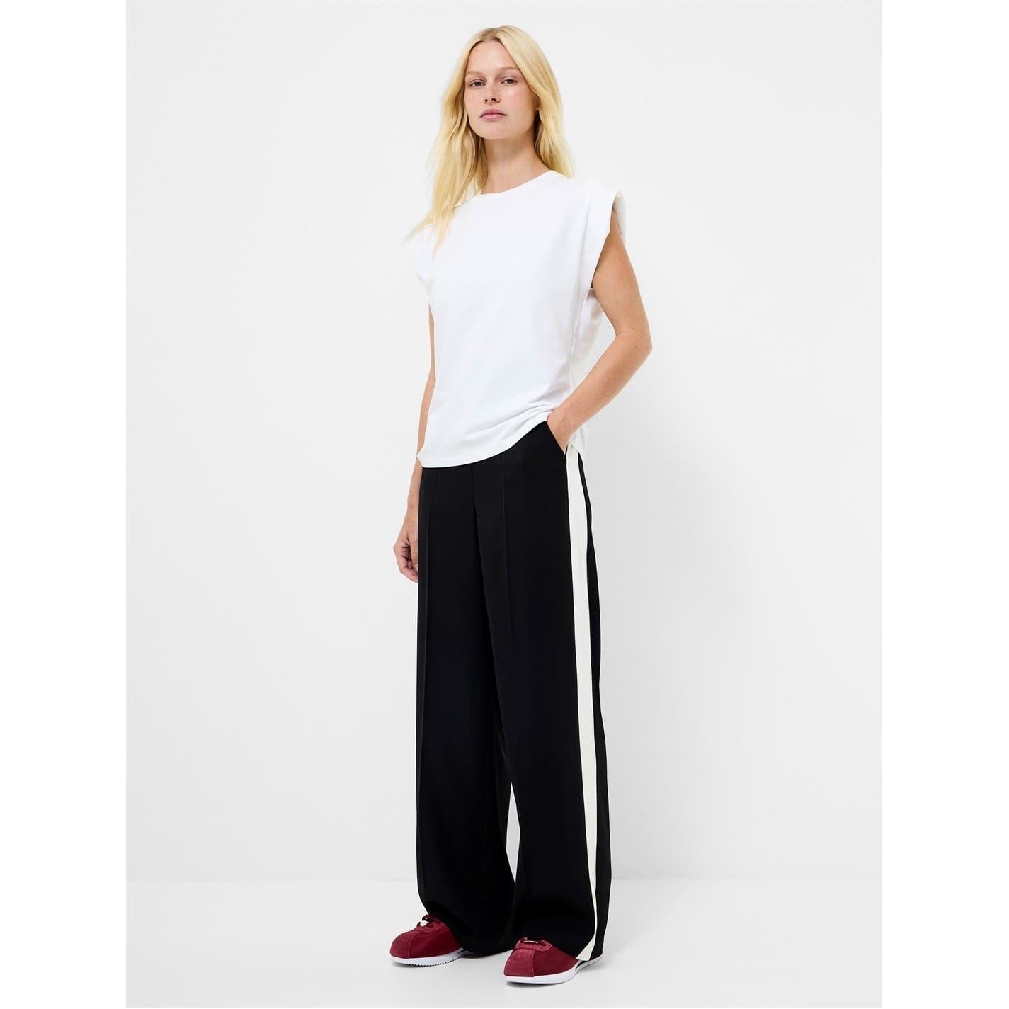 French Connection Bella Solid Patterned Wide Leg Trousers